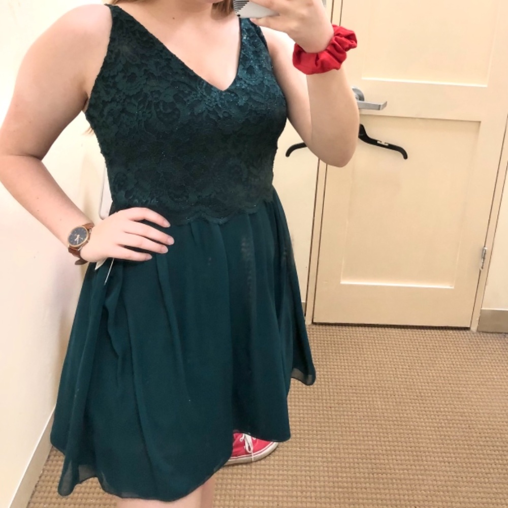 Xtraordinary Hunter Green Dress with Lace Top - Picture 4 of 4